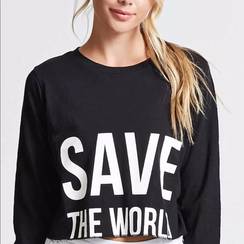 🍃FOREVER 21 BLACK OVERSIZED CROPPED TOP Sz: M🍃